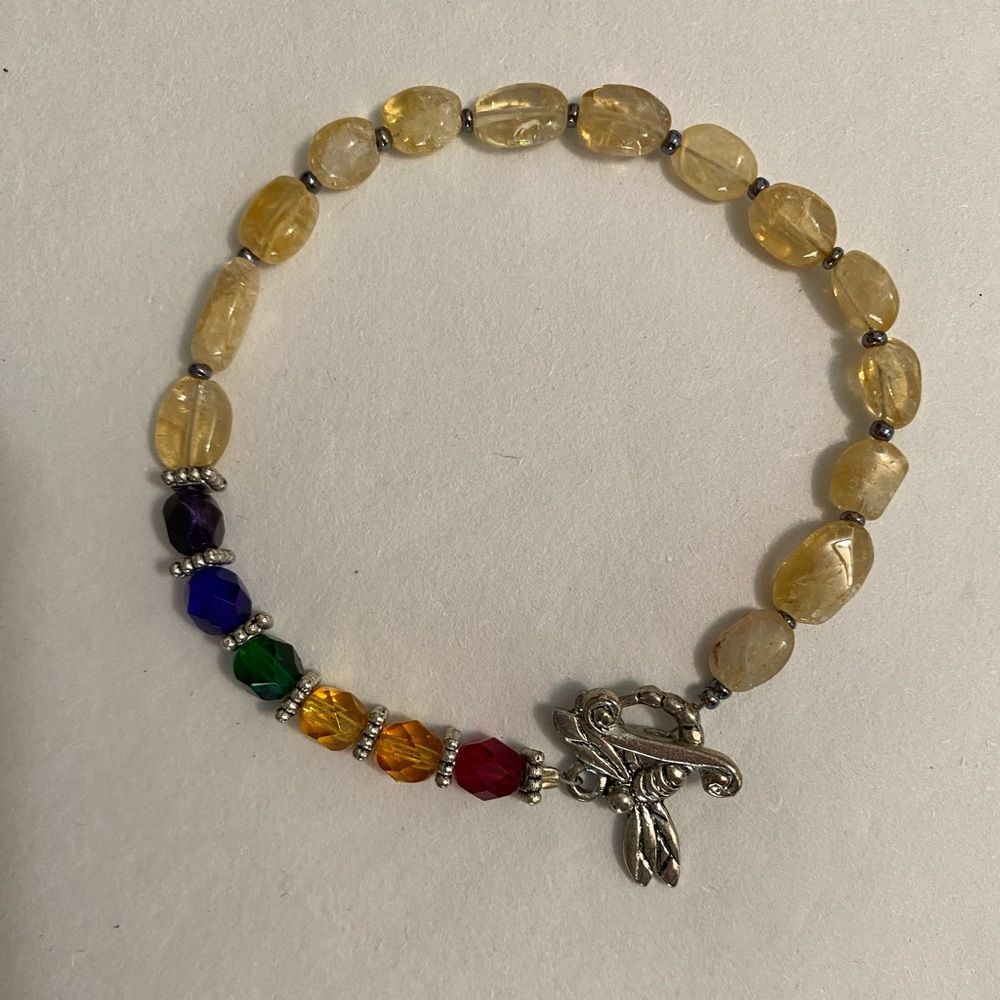 Chakra Swarovski Crystal - Citrine 8 in Bracelet with Silver Dragonfly Charm